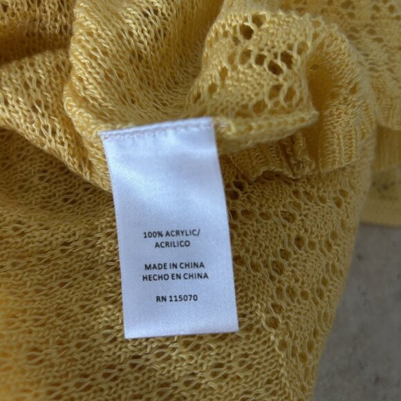 Nina Leonard Bright Yellow Lace Mesh Trim Open Drape Cardigan Sweater Size M - Picture 3 of 7